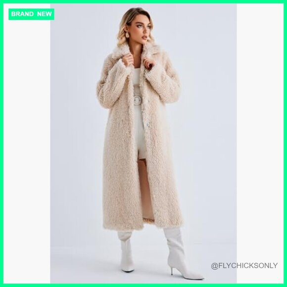 Faux Fur Open Front Long Cardigan Coat with Pockets - Picture 4 of 7